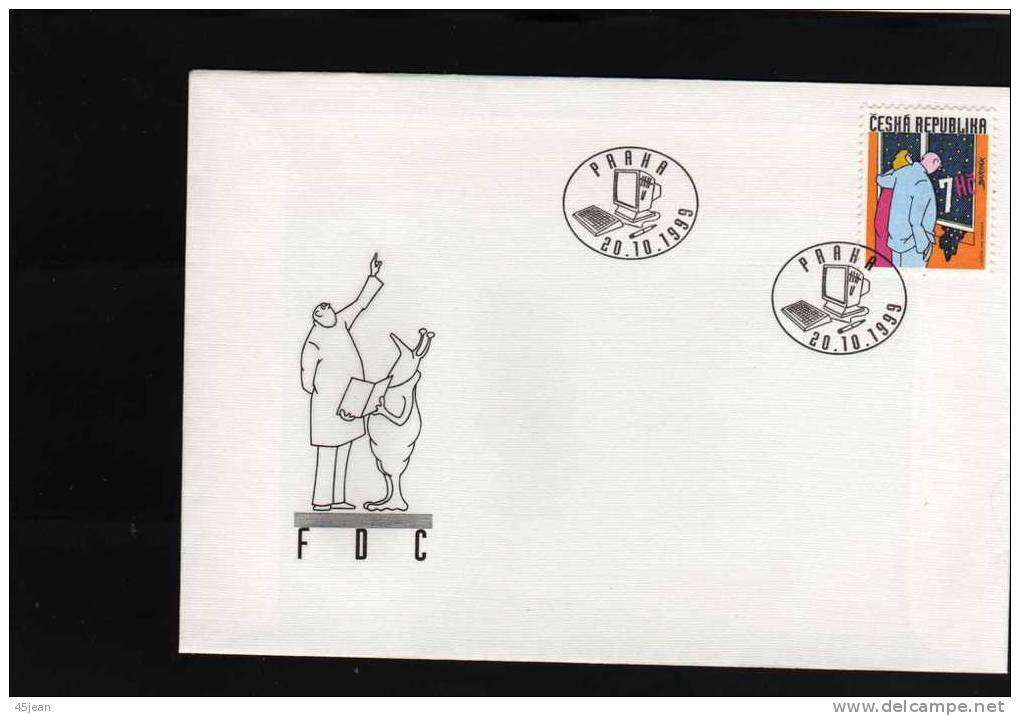 Rep Tchèque: 1999 Belle Fdc Dessin Homoristique De Miroslav Bartak - FDC