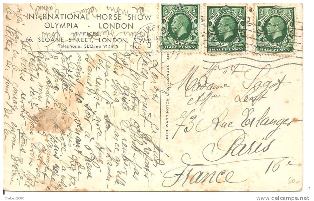 N° 187X3   CP LONDRES (HORSE SHOW) LONDRES   Vers FRANCE    Le 09/X/1935 - Lettres & Documents