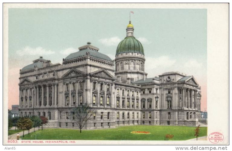 Indianapolis IN Indiana, State Capitol Building Architecture, C1900s Vintage Detroit Photographic Co. Postcard - Indianapolis