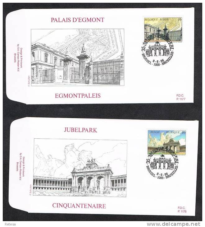 BELGIE  4  FDC'S  ARCHITECTUUR  BRUSSEL HOOFDSTAD VAN DE ART NOUVEAU    1996 - 1991-2000