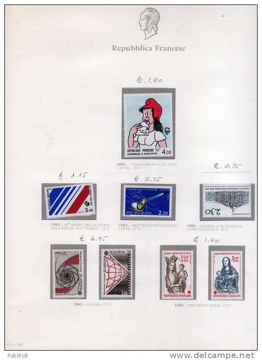 FRANCIA 1983 ANNATA MONTATA SU FOGLI GBE MNH - FRANCE ANNEE MONTÉ SUR DES FEUILLES - 1980-1989