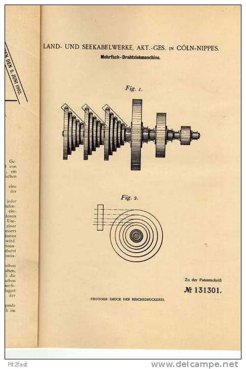 Original Patentschrift - Land- Und Seekabelwerke AG In Köln - Nippes , 1900 , Drahtziehmaschine , Maschinenbau !!! - Machines