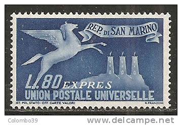 S. Marino 1950 - N. 22 - Pegaso £ 80 Azzurro - MNH** - Timbres Express