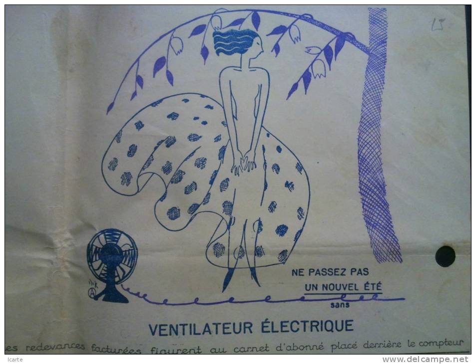 Facture Cie Parisienne Electricité Charonne 1934 Belle Illustration Ventilateur - Elektriciteit En Gas