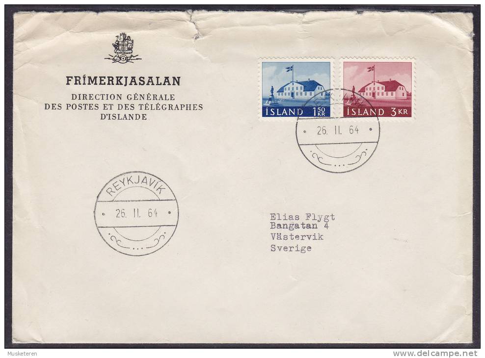 Iceland DIRECTION GÉNÉRALE DES POSTES ET DES TÉLÉGRAPHES D'ISLANDE, Deluxe REYKJAVIK 1964 Cover To VÄSTERVIK Sweden - Lettres & Documents