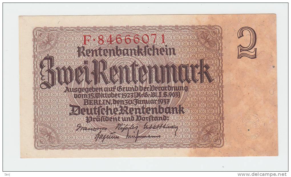 Germany 2 Rentenmark 1937 AUNC P 174b  174 B - Sonstige & Ohne Zuordnung