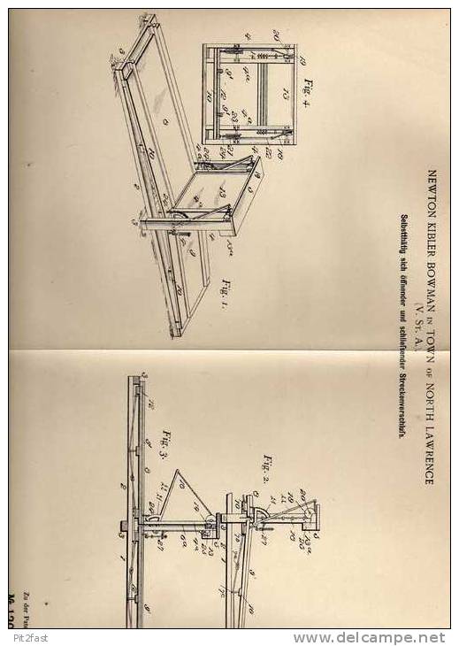 Original Patentschrift - Rolltor , Selbstöffnende Wand , 1898 , N. Bowman In Town Of North Lawrence , USA !!! - Architektur