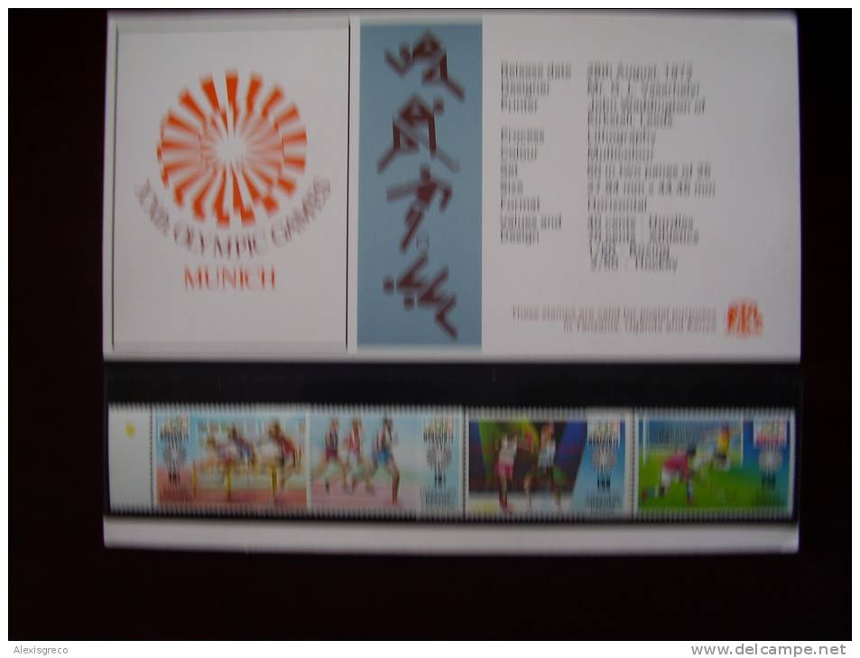 KUT 1972 MUNICH OLYMPICS Issue FULL SET FOUR STAMPS To 2/50 MNH With PRESENTATION CARD. - Kenya, Uganda & Tanzania