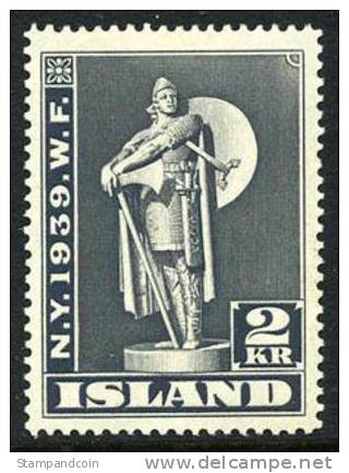 Iceland #216 Mint Hinged 2kr High Value From NY World´s Fair Set From 1939 - Ungebraucht