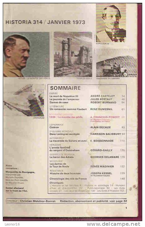 REVUE HISTORIA N°314  De JANVIER 1973   -   ** LENINGRAD / 1936 - LA MONTEE DES PERILS / LA TOUR DE NESLE ** - French