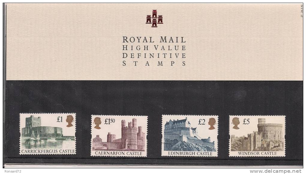 1992 - High Value Definitive Stamps : Carrickfergus Castle, Caernafon Castle, Edinburgh Castle, Windsor Castle - Presentation Packs