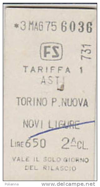 PO2787# Biglietto TRENO F.S. FERROVIE - ASTI - TORINO P.N. - NOVI LIGURE 2^ Classe 1975 - Europe