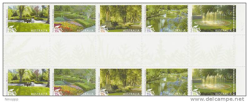 Australia  2009 Parks & Gardens  Gutter Strip MNH - Feuilles, Planches  Et Multiples