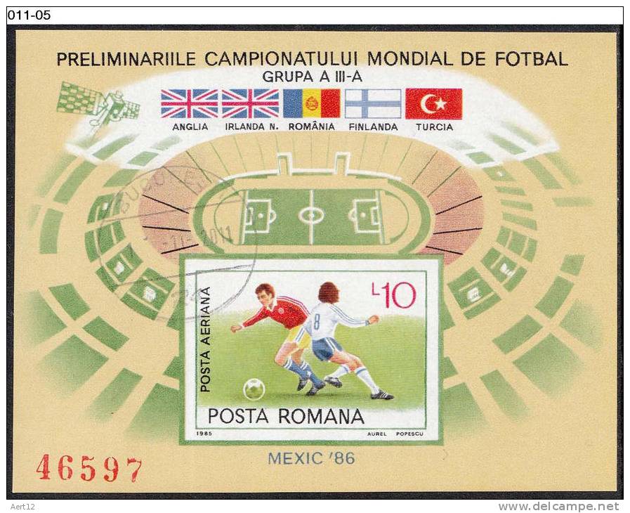 ROMANIA, 1985, 1986 World Cup Soccer Preliminaries, Mexic, Football, Souvenir Sheet, Cancelled (o), Sc. 3298a - 1986 – Mexico