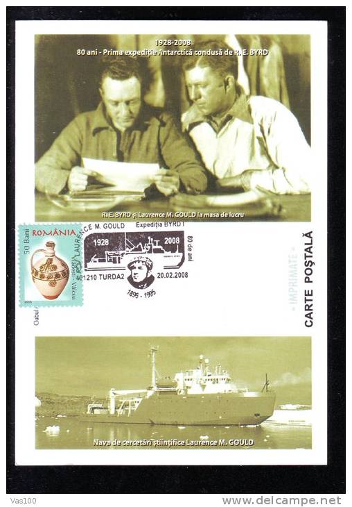 R.E.BYRD, POLAR EXPLORER, 2008, SPECIAL CARD, OBLITERATION CONCORDANTE, ROMANIA - Onderzoekers