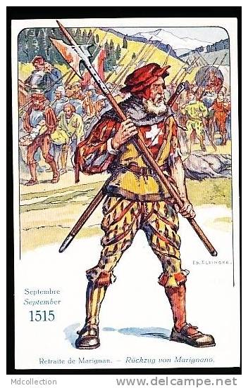 SUISSE  DIVERS /  Le Soldat Suisse à Travers Les âges - Septembre 1515 - Retraite De Marignan    /  BELLE CARTE COULEUR - Avers