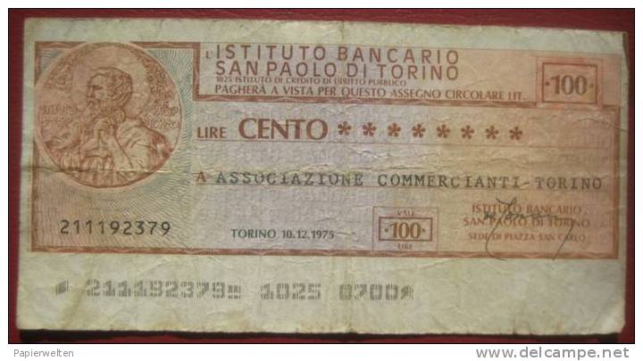 100 Lire 10.12.1975 L´Istituto Bancario San Paolo Di Torino (Associazione Commercianti-Torino) - [10] Chèques