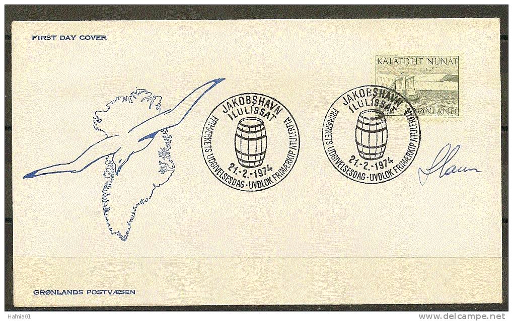 Czeslaw Slania. Greenland 1974. Post Transport. Michel 87 FDC. Signed. - FDC