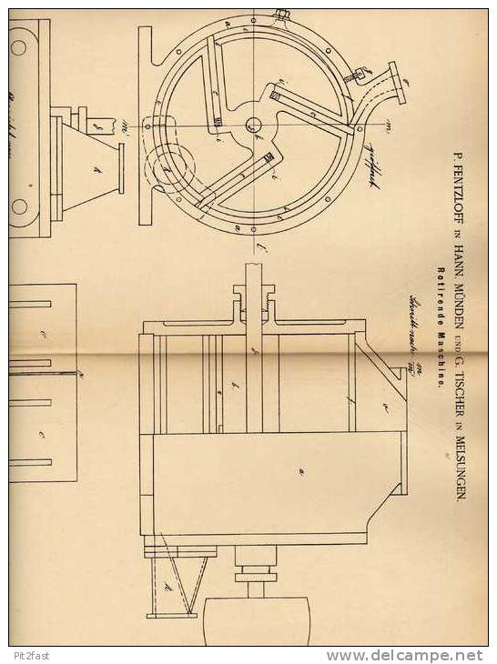 Original Patentschrift - G. Tischer In Hann. Münden Und Melsungen , 1886 , Rotierende Maschine , Dampfmaschine !!! - Maschinen