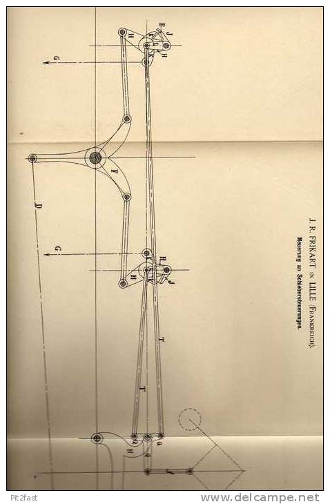 Original Patentschrift - F. Frikart In Lille , Frankreich , 1886 , Dampfmaschine Steuerung  !!! - Machines