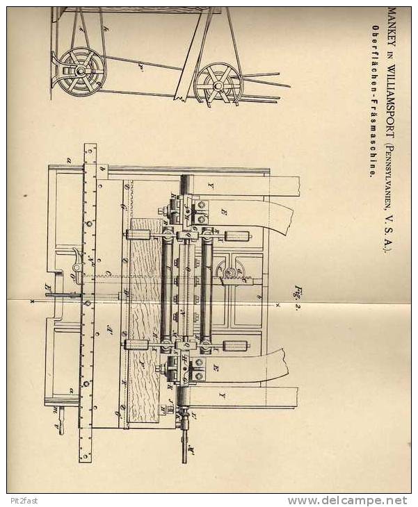 Original Patentschrift - Fräsmaschine , Tischlerei , 1886 , F. Mankey In Williamsport , USA !!! - Machines