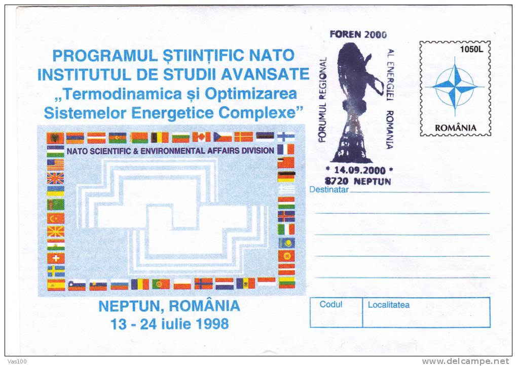 EOLIAN ENERGY, 2000, COVER STATIONERY, ENTIER POSTAL, OBLITERATION CONCORDANTE, ROMANIA - Elettricità