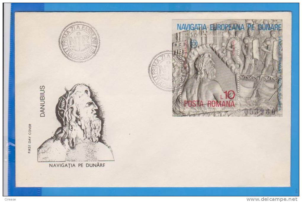 Mythology. Neptune God Of Water, Relief, Trajan's Column ROMANIA 1 X FDC First Day Cover 1977 Block - Mitología