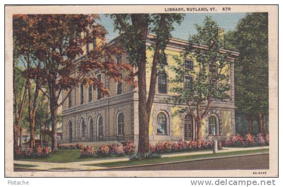 Vintage Original 1937 - Rutland Vermont VT - Library - Architecture - Good Condition - 2 Scans - Rutland