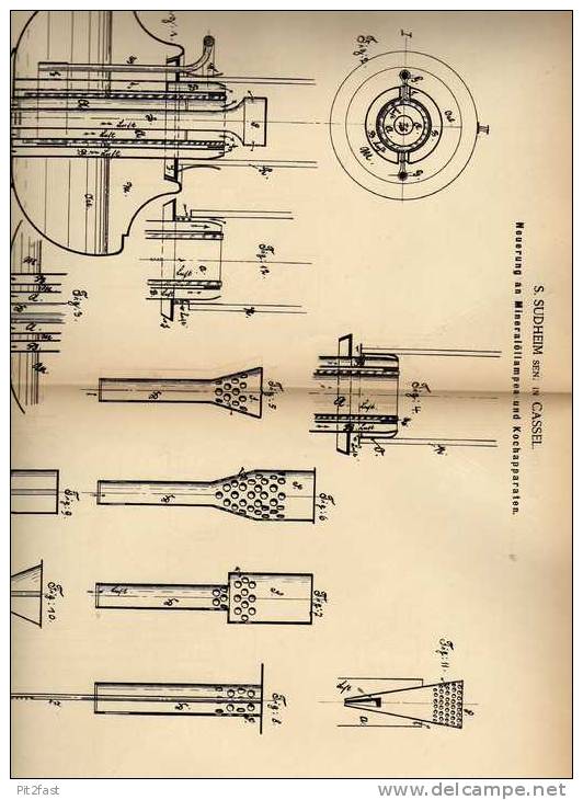 Original Patentschrift -  S. Sudheim In Cassel , 1885 , Mineralöllampen Und Kochapparate !!! - Lighting & Lampshades