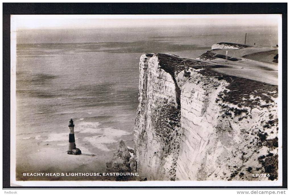 RB 849 - 1949 Real Photo Postcard - Beachy Head Lighthouse Eastbourne Sussex - "Fly By British Airline" Aviation Slogan - Eastbourne