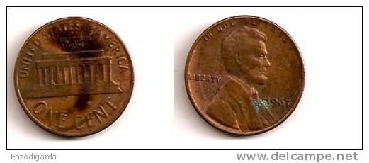 1 Cent – Lincoln – Etats-Unis – 1967 – Mémorial – Cuivre – Etat TB – KM 201 - 1959-…: Lincoln, Memorial Reverse