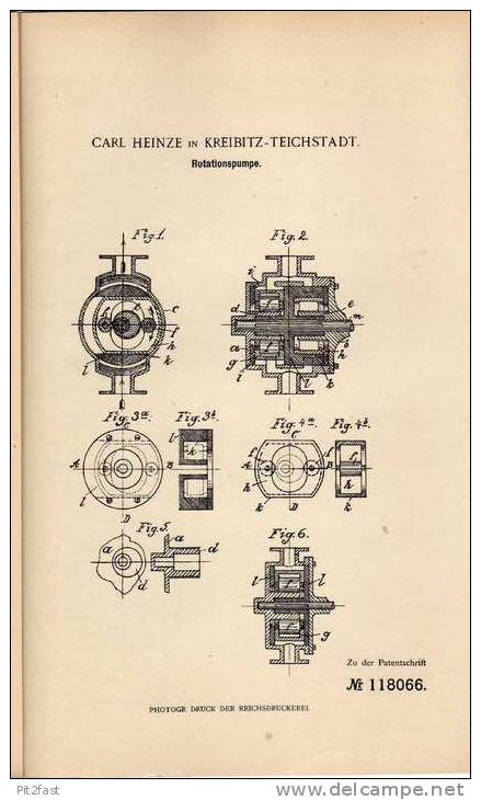 Original Patentschrift - C. Heinze In Kreibitz - Teichstadt , 1899 , Rotationspumpe !!! - Tools