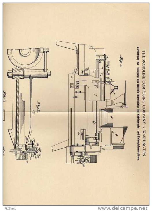 Original Patentschrift - The Monoline Comp. In Washington , 1897 , Setzmaschine , Setzerei , Druckerei !!! - Machines