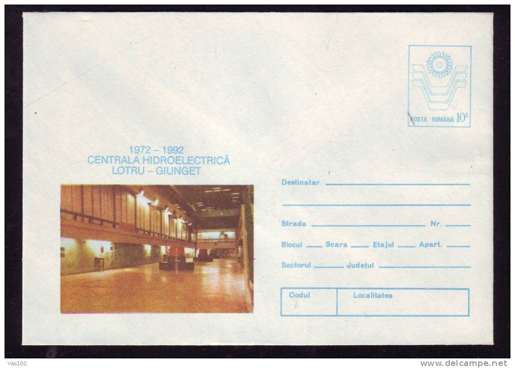 HIDROELECTRIC PLANT - LOTRU - GIUGET, 1992, COVER STATIONERY, ENTIER POSTAL, UNUSED, ROMANIA - Electricity