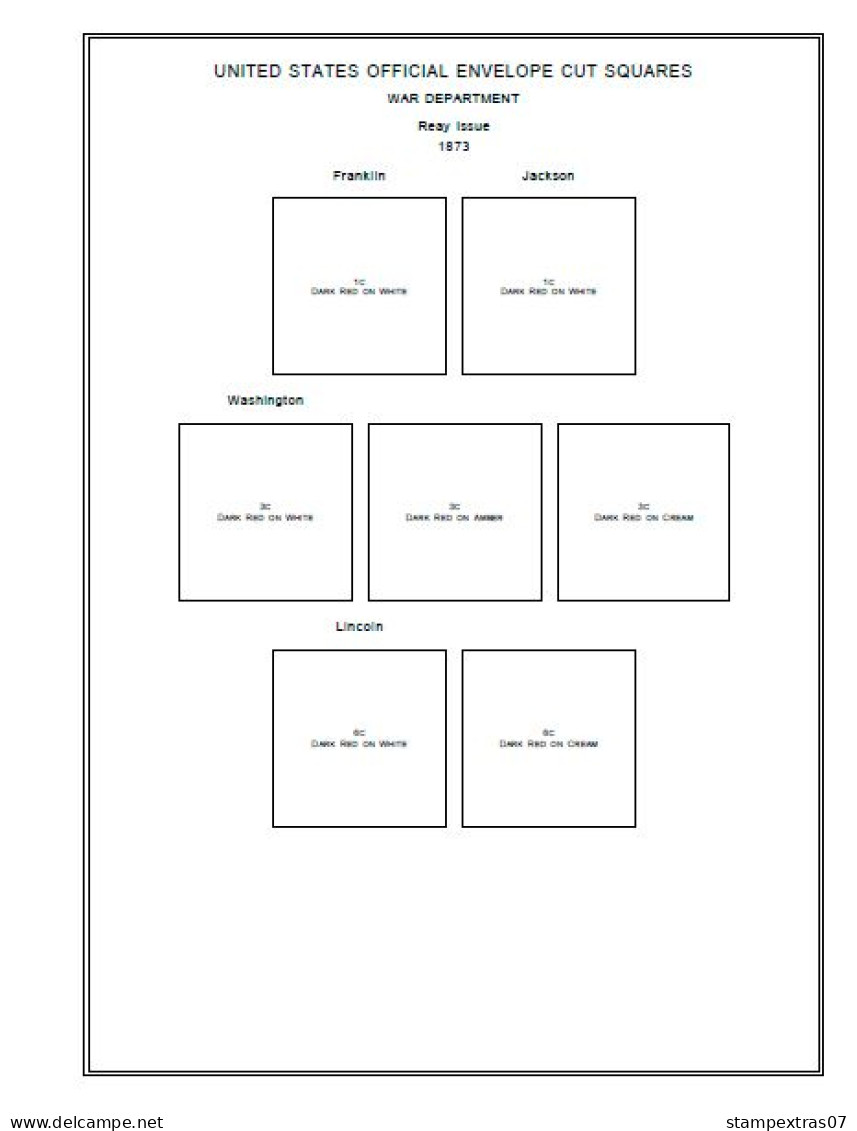 U.S.A. ENVELOPE CUT SQUARES STAMP ALBUM PAGES 1853-1974 (111 pages)
