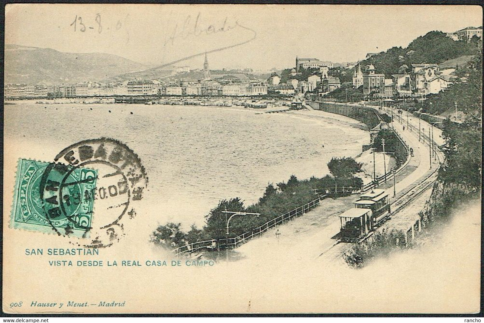 CARTE TROIS TAMPONS .13.8.1905. SAN SEBASTIAN (ESPAGNE) . BIASCA .16.8.1905./ SUISSE + TAMPONT LOTTGNA. - Biasca