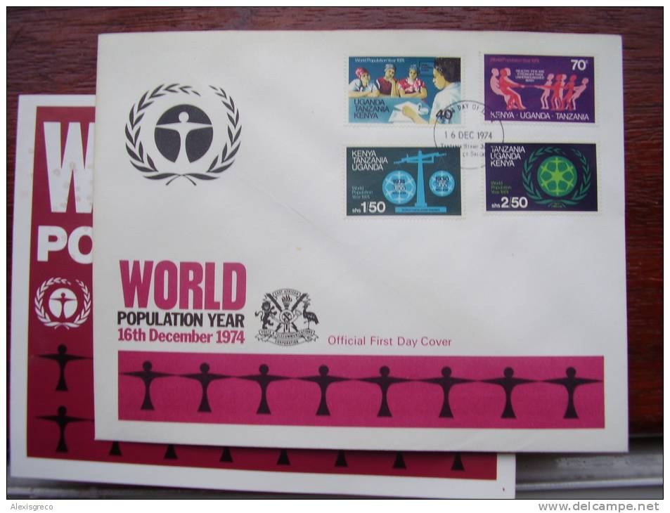 KUT 1974 WORLD POPULATION YEAR  FULL SET (4 Values) On FDC. - Kenya, Uganda & Tanzania