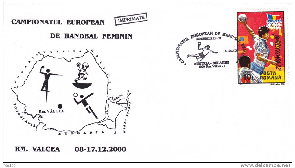 WOMEN EUROPEAN HANDBALL CHAMPIONSHIP, 2000, SPECIAL COVER, OBLITERATION CONCORDANTE, ROMANIA - Hand-Ball