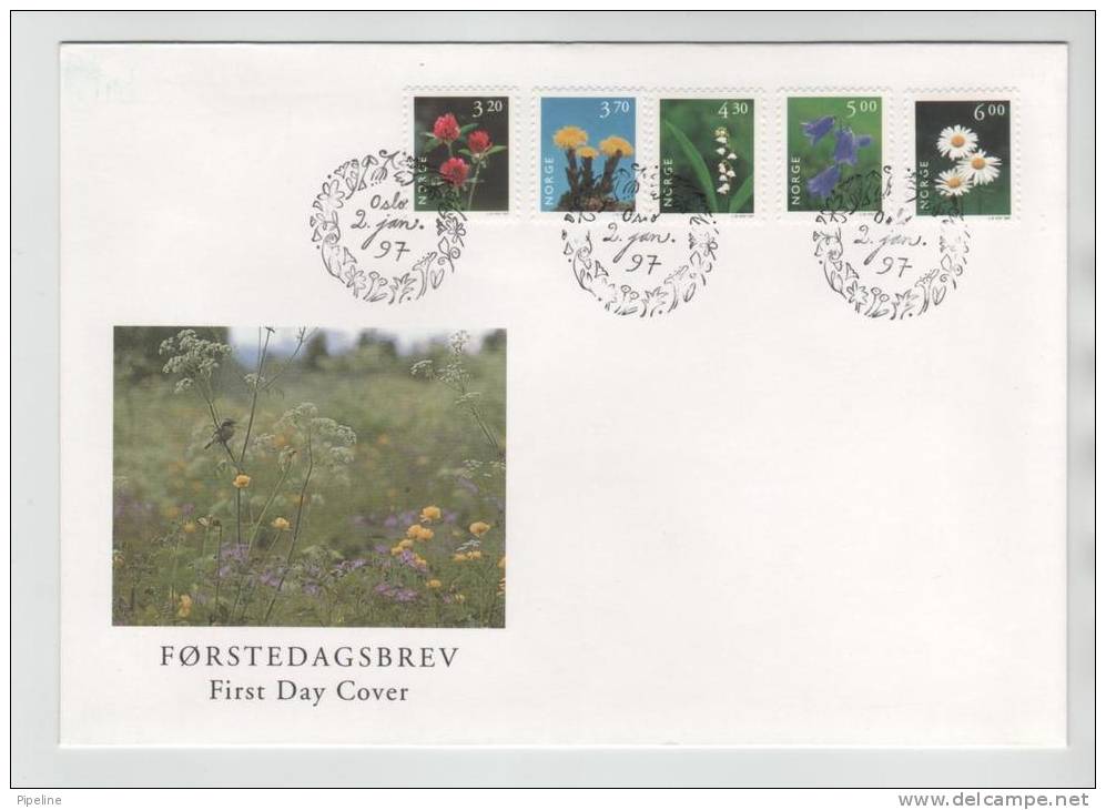 Norway FDC 2-1-1997 FLOWERS Complete Set Of 5 With Cachet - FDC