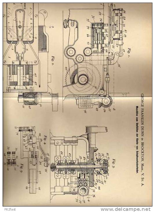 Original Patentschrift - Ledermaschine Für Schuhe , 1901, G. Dunn In Brockton , Schuster , Sattler !!! - Machines