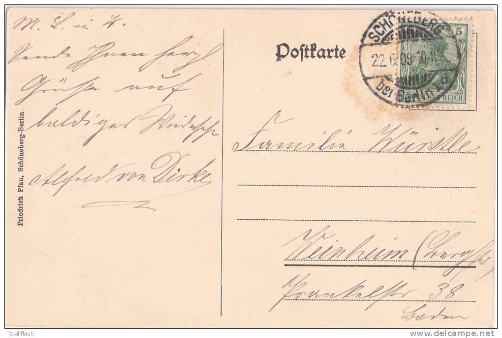 Ortsstempel SCHÖNEBERG Bei Berlin Bayrischer Platz Belebt 22.6.1909 Gelaufen Mädchen M Modischem Hut - Schoeneberg