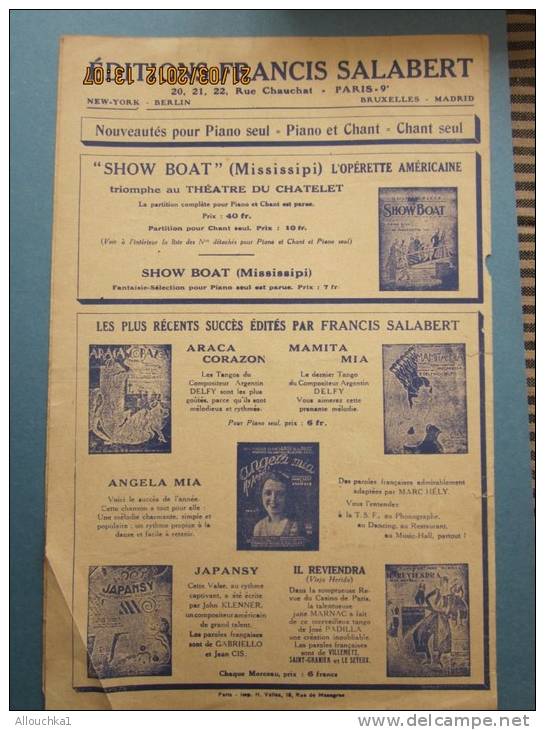 Partition :"M. Beaucaire"opérait En 3actes Théâtre Marign :Rossignol Valse Chantée Par Mlle Marcelle Dénia:Salabert - Opern