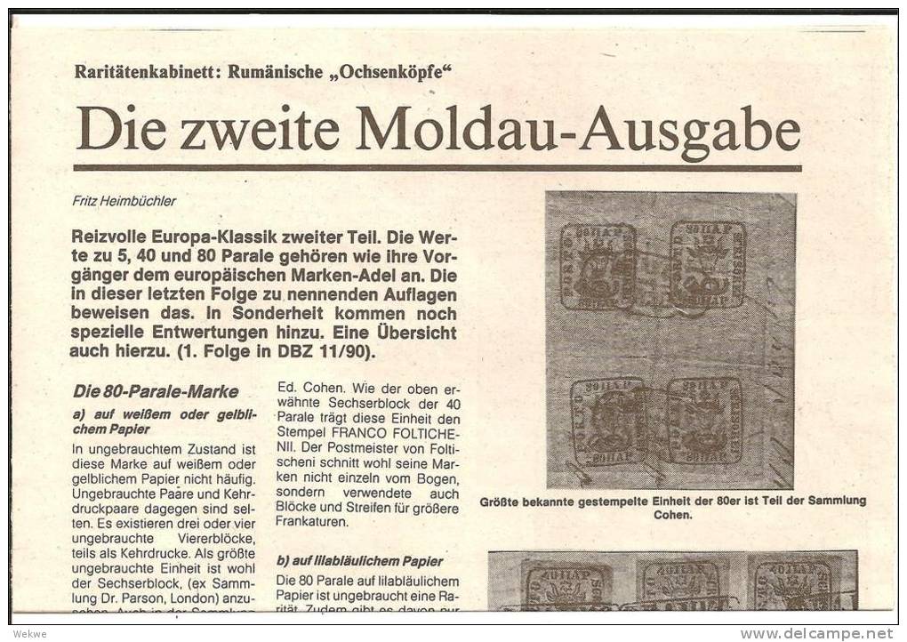 Rumänien.  Moldau-Ochsenköpfe. II. Ausgabe Und Verwendete Stempeltypen. (2 DIN A 4 Seiten) - Filatelia E Storia Postale