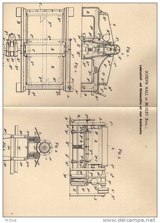 Original Patentschrift - J. Hall In Burley , 1898 , Lederschleif- Und Stollmaschine , Sattler , Schuster !!! - Tools