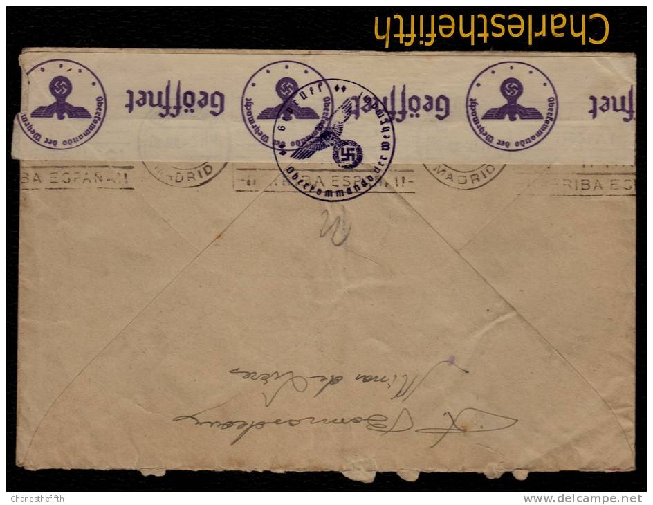 RARE - CENSOR CERTIFICADO 1942 - AMBULANT MINAS DE LIERAS  VIA ALLEMAGNA Vers BRUXELLES BELGICA - EMA PRINT MACHINE BACK - Lettres & Documents