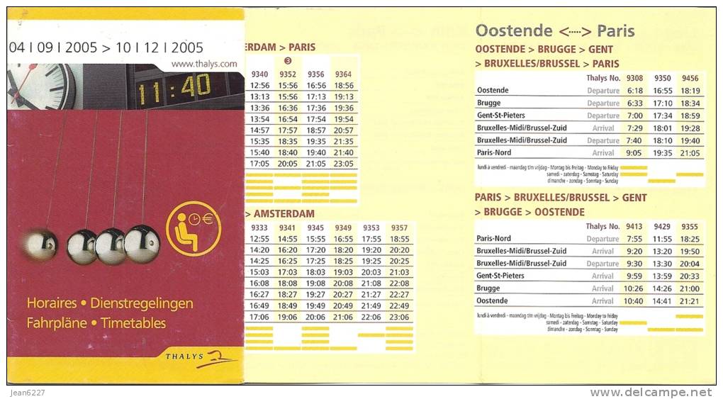 Horaire De Poche - Thalys - 04/09/2005 - Europa