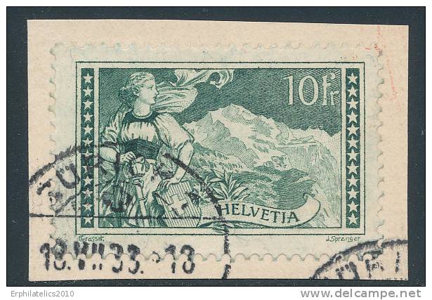 SWITZERLAND 1930 THE JUNGFRAU SC# 185 XF USED ON PIECE WITH ZURICH PMK - Officials
