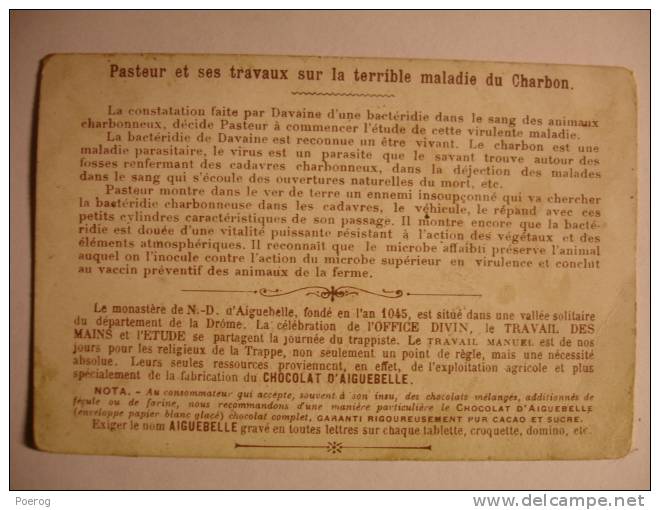 CHROMO CARTE - CHOCOLAT D'AIGUEBELLE - Série PASTEUR - PASTEUR ET SES TRAVAUX SUR LA MALADIE DU CHARBON - Vache Cow - Aiguebelle