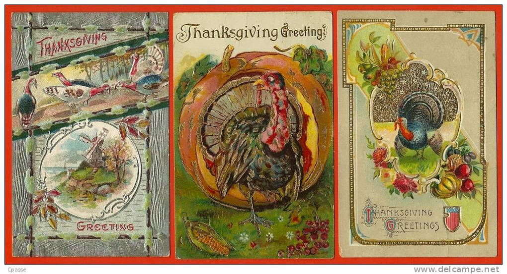 CPA Thanksgiving (LOT De 3) * Post Card USA Dinde Turkey Gaufrée Embossed - Thanksgiving