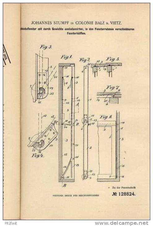 Original Patentschrift - J. Stumpf In Colonie Balz B. Vietz / Witnica , 1900 , Schiebefenster , Fenster , Fensterbau !!! - Architectuur